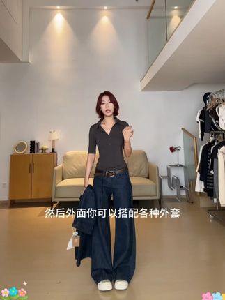 HHYB Hello2025新款高弹莫代尔中袖POLO衫翻领短款针织衫250772#hhyb #ootd穿搭 #今天穿什么 #气质穿搭 #polo衫