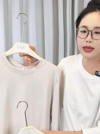 重磅纯棉长袖T恤男女同款早秋圆领纯色打底 #夏季新款 #面料舒适透气 #短袖t恤 #显瘦穿搭 #显瘦遮肉