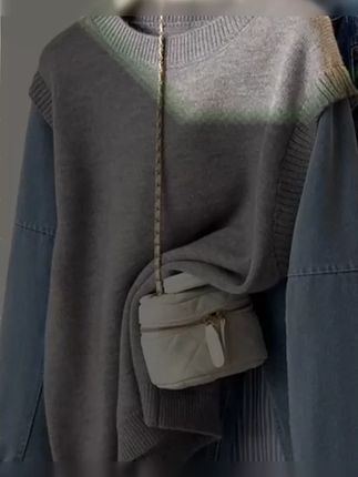 【运费补贴】慵懒风毛衣假两件上衣女秋冬新款牛仔袖拼接针织衫A104 #针织衫 #慵懒 #牛仔 #拼接