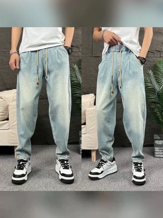 美式宽松小直角牛仔裤男士秋冬新款韩版宽松哈伦裤百搭休闲裤男款#男生穿搭 #百搭裤子 #显高显瘦显腿长 #牛仔裤 #潮牌男装