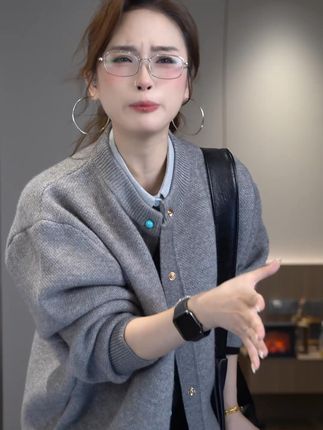 Beauline秋冬季拼接开衫针织男女同款常规毛衣针织衫短款情侣外套