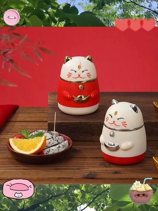 卡通招财猫C按压式自动弹出智能牙签盒客厅餐厅可创意爱个性 #收纳好物 #收纳 #收纳用品