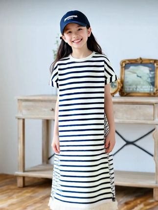 女童夏季连衣裙洋气大童长裙韩版儿童夏装休闲裙短袖条纹t恤裙子 #女童夏季连衣裙 #休闲裙短袖条纹t恤裙子