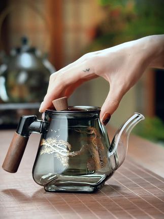 玻璃茶壶家用泡茶壶过滤办公室耐高温木把煮茶壶大肚壶茶具 #茶壶#茶器之美#召唤茶友#泡茶神器#玻璃茶具