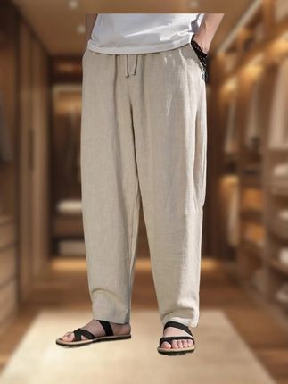 中国风开衩亚麻裤男裤子夏季薄款宽松哈伦裤棉麻休闲裤阔腿长裤 #哈伦裤 #男士休闲裤 #宽松休闲裤 #阔腿休闲裤 #百搭裤子