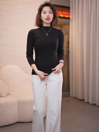 秋装女款爆款2025新款打底衫女半高领长袖百搭t恤洋气修身上衣#显高显瘦显气质 #韩系穿搭 #休闲减龄穿搭 #品质女装 #长袖t恤