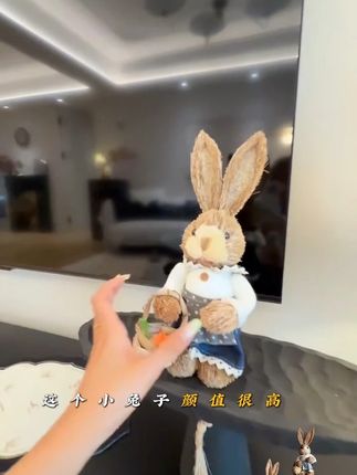 家居草编兔子复古稻草兔道具手工兔子装饰情侣兔花园阳台摆件#摆件 #家居摆件 #潮玩 #玩偶 #手工摆件