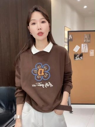 IMFLY金小金自制女装 卫衣DYW9835早秋假两件花朵刺绣减龄卫衣#谁穿谁好看系列 #女装 #宽松版型