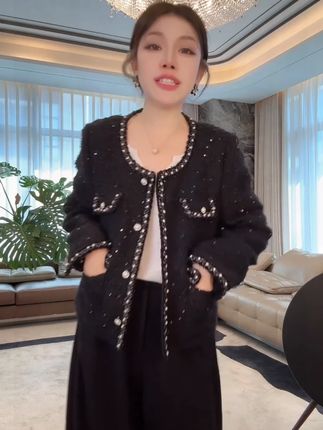 ME【高定黑钻小香】黑色新款轻奢极简时尚百搭显瘦外套 #穿出高级感 #今日穿搭look #品质女装 #又美又飒 #精致优雅