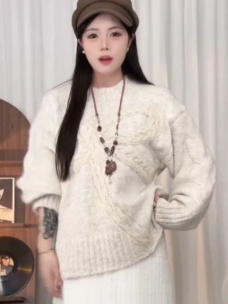 米白色拼接加绒蛋糕裙半身长裙女冬韩系宽松荷叶边仙女裙显瘦高腰#面料柔软舒适#显瘦#通勤搭配#百搭#品质女装