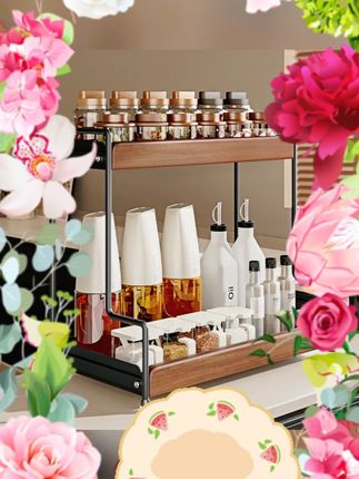 #中古风置物架 #调料架推荐 #厨房收纳 #台面收纳 #家居好物 中古风调料品置物架厨房家用台面转角调味料罐瓶油盐酱醋收纳架子