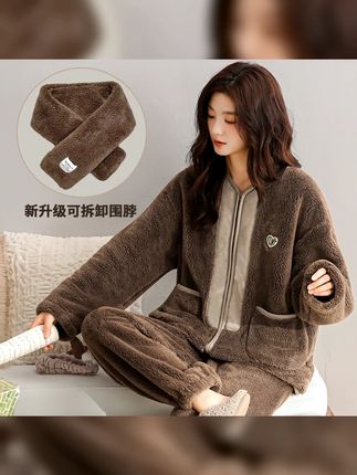 琥珀流光高定睡衣女秋冬季珊瑚绒家居服法兰绒加厚款加绒套装 #好物种草