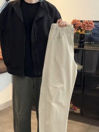 美式高街竹节纹微喇直筒牛仔裤男秋季百搭拖地裤 #品质男装#透气舒适#男士穿搭#柔软舒适#舒适百搭