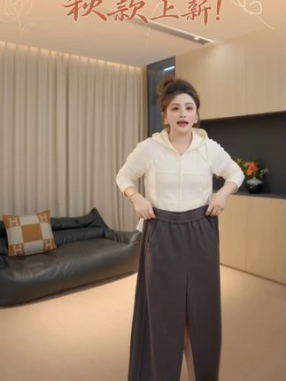#女装穿搭#穿搭#女装#大码女装#大码胖佳佳弧光裤 松紧腰休闲裤秋季时尚宽松扎染长裤