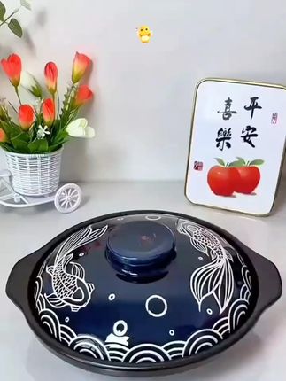 康舒浮雕耐热陶瓷砂锅浅锅干烧锅煲仔饭煮粥煲汤炖菜明火沙锅家用 #砂锅美食 #干烧不裂砂锅 #家用耐高温砂锅