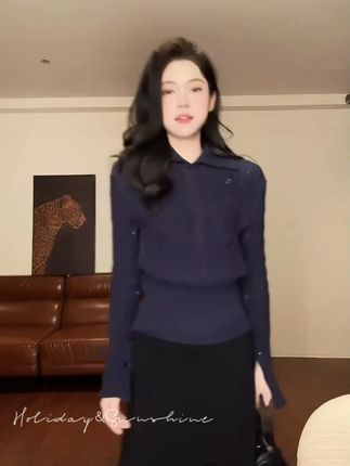 翻领麻花下摆收腰显瘦百搭针织毛衣半身裙松紧腰长裙套装S11174 #穿出高级感 #今日穿搭look #今天穿什么 #品质女装 #高级感