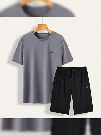 爸爸夏装男士冰丝T恤两件套夏季速干短裤中老年运动休闲短袖圆领#中老年夏装 #冰丝套装 #男士服饰 #运动休闲 #夏季穿搭