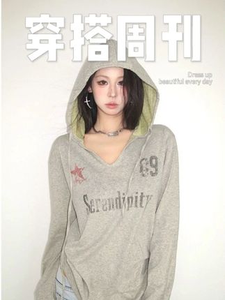【ZHAP】设计感穿搭做斑驳字母印花长袖上衣宽松防晒百搭薄款 做旧感的美式复古小长袖!上身自带氛围感#美式辣妹 #平价穿搭 #早秋穿搭 #开学穿搭 #小个子穿搭