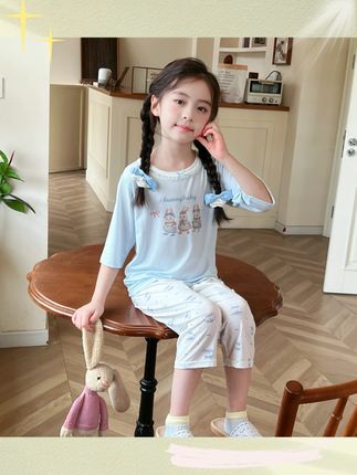 【7A抗菌】儿童夏季薄款莱赛尔七分袖花边宝宝空调服女童家居 #女童家居服套装 #女童睡衣家居服 #儿童睡衣家居服 #超便宜超划算 #面料柔软弹力大