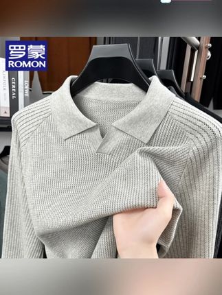 罗蒙100%纯棉男士针织衫毛衣时尚休闲商务海鸥领长袖上衣Polo衫潮#男生穿搭 #品质男装 #时尚 #上衣 #polo衫