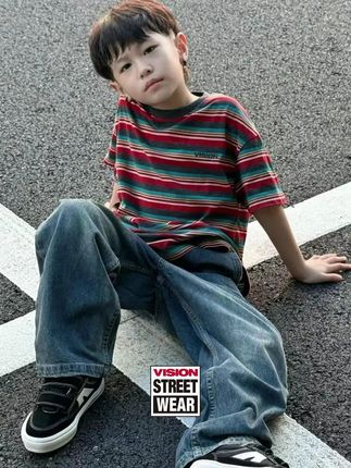 谁说小孩穿不出复古感?VISION条纹短袖,时髦度直追大人 #VisionStreetWear #VISION童装 #高品质童装 #潮童必备 #清爽一夏