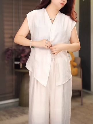 莱赛尔亚麻套装上衣裤子 #极简套装 #夏季穿搭 #显瘦搭配