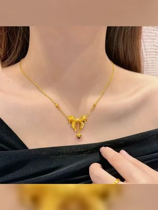 铜合金项链 新中式在逃公主爱心蝴蝶结项链女气质锁骨链高质感 #项链 #好物推荐 #时尚饰品 #配饰 #百搭