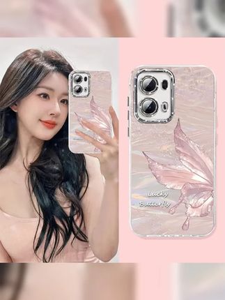 流光蝴蝶适用opporeno14pro手机壳女新款12防摔11带手链镜头全包