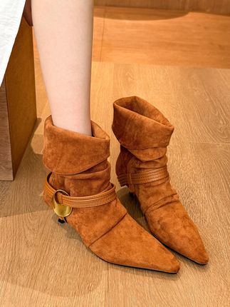 elingstudio 一眼爱上!枫叶棕尖头金属短靴女两穿复 #每日穿搭 #穿出高级感 #优雅永不过时 #时髦精 #每日搭配分享