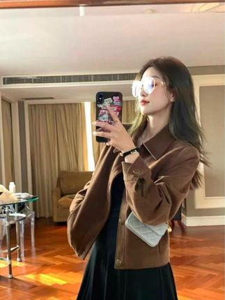 咖色麂皮绒外套女短款2025春秋款韩系宽松休闲复古小个子夹克上衣#百搭#秋季上新款#长袖t恤#高级感穿搭#修身显瘦
