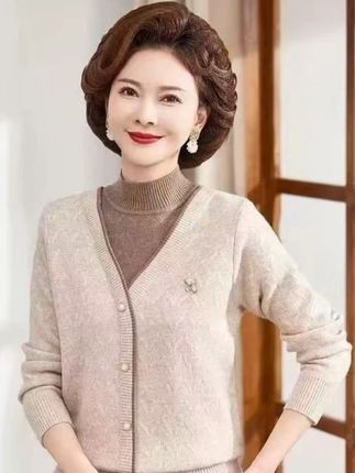 中年妈妈秋装毛衣洋气假两件针织小衫40岁50中老年女毛衣妈妈款 #品质女装 #显瘦遮肉 #洋气小衫 #女装👚 #上衣