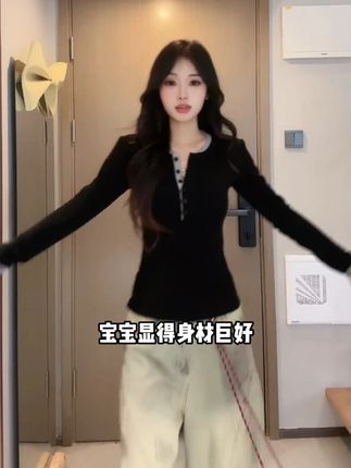 2025秋款撞色假两件独特别致内搭打底衫女辣妹上衣#ootd穿搭 #小众设计感 #时髦精 #上衣