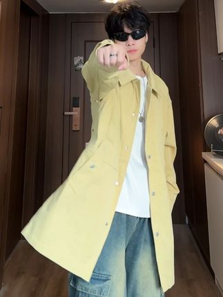 这才是胖哥秋天该有的中长款翻领风衣~#男士外套 #大码男装 #秋季穿搭 #中长款风衣外套 #风衣