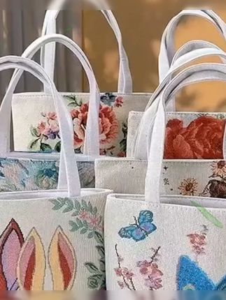 双面金丝手提帆布小包耐磨耐脏时尚百搭款刺绣带拉链手拎外出提花 #耐脏 #百搭款 #拉链