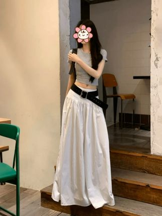 高级感气质辣妹宽松显瘦大摆长裙女夏季新款韩系百搭白色半身裙#穿出高级感 #ootd穿搭 #夏季新款 #今天穿什么 #品质女装