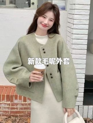 韩版小香风双面羊毛大衣女短款2025年新款毛呢外套 #短款外套#设计感#显瘦穿搭#外套#韩版穿搭