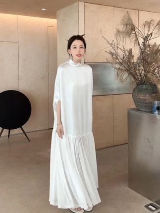 Z.blues【美神降临】网纱拼接 阔版长款醋酯连衣裙 #外贸家 #连衣裙 #穿出高级感 #夏季新款 #新款连衣裙