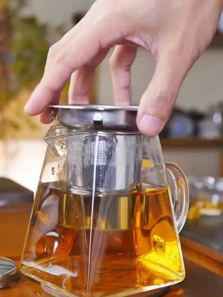 茗言天圆地方茶壶大号方形壶家用耐热玻璃不锈钢过滤多容量可选#好物推荐 #视频同款