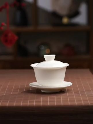 德化白瓷盖碗羊脂玉盖碗茶杯陶瓷茶具大号泡茶器家用三才功夫茶碗#超便宜超划算 #召唤茶友 #盖碗 #盖碗泡茶 #器物之美