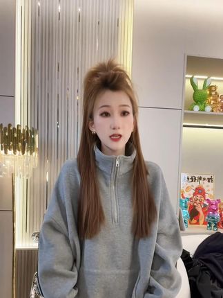 休闲风时尚加绒加厚中长款女卫衣撞色保暖卫衣 #每日穿搭 #新款上新 #服装 #抖音时尚 #今天这样穿