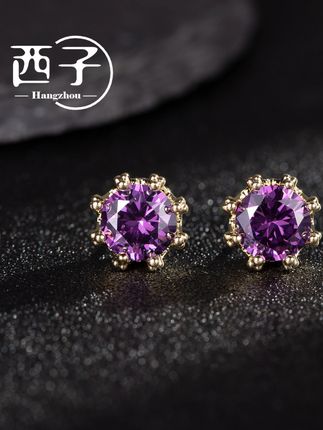 西子饰品高定镀18K金【紫心皇冠耳钉】S925纯银针30岁上档次饰品女#首饰分享总有一件适合你们 #饰品分享 #耳钉推荐 #耳钉耳饰 #耳钉饰品