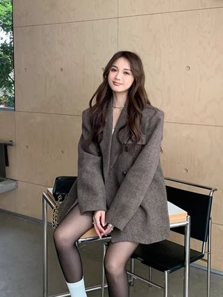 2025新款韩版宽松显瘦西装外套女美拉德穿搭呢子大衣#高级感穿搭 #外套穿搭 #秋冬穿搭 #大衣搭配 #呢子大衣