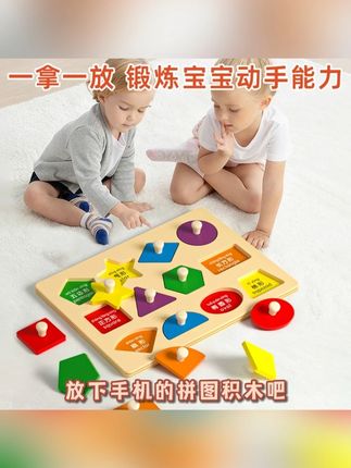 蒙氏早教玩具几何拼板手抓板拼图积木形状配对嵌板益智开发