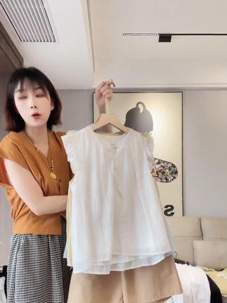 夏季新品法式荷叶边飞飞袖显瘦百搭韩系娃娃衫上衣女减龄甜美衬衫 #夏季穿搭 #夏季新款 #显瘦穿搭 #韩系穿搭 #减龄穿搭
