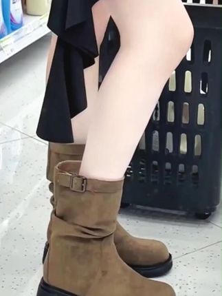 达芙妮靴子女2025秋冬新款厚底增高短靴西部马丁靴中筒骑士堆堆靴