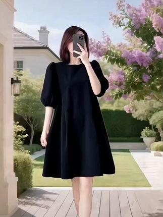 2025夏季新款宽松显瘦气质中长款连衣裙女大码时尚赫本风小黑 2025夏季新款宽松显瘦气质中长款连衣裙女大码时尚赫本风小黑裙潮
