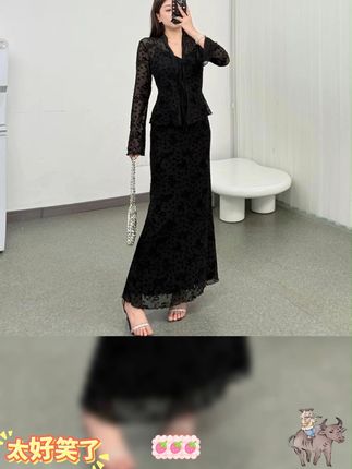 秋季爆款!法式复古御姐风黑纱套装来袭 #网纱小衫 #半身裙套装 #御姐风穿搭 #秋季套装 #法式复古风