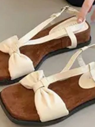 法式女款坡跟凉鞋蝴蝶结厚底露趾夏季外穿新款配裙子百搭罗马#时尚女鞋 #洋气百搭 #软底软面 #舒适透气 #女鞋分享