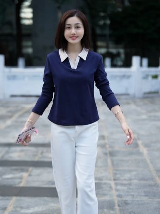 减龄神器!35岁以上女性的春秋百搭翻领T恤!#显瘦穿搭#显瘦遮肉#春秋穿搭#面料柔软舒适#减龄穿搭