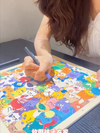 放假孩子在家就不要给她玩手机了,给她玩这个小猫木质拼图吧#儿童绘画 #爱画画的小朋友 #创意diy